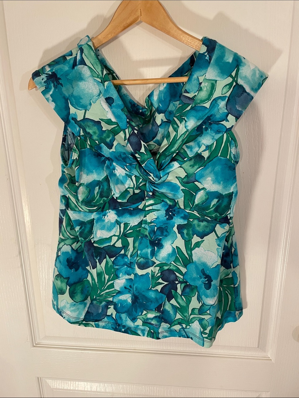 Sleeveless Blue Floral Twist-Front Top